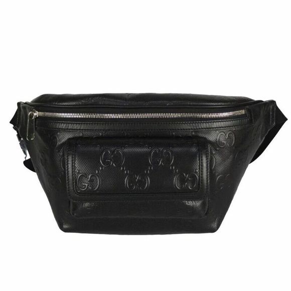 GUCCI GG Emboss Belt Bag Black Leather Bum Bag - Picture 1 of 10